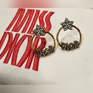 Dior Upcycled Vintage Gold Toned Star Hoop Earrings